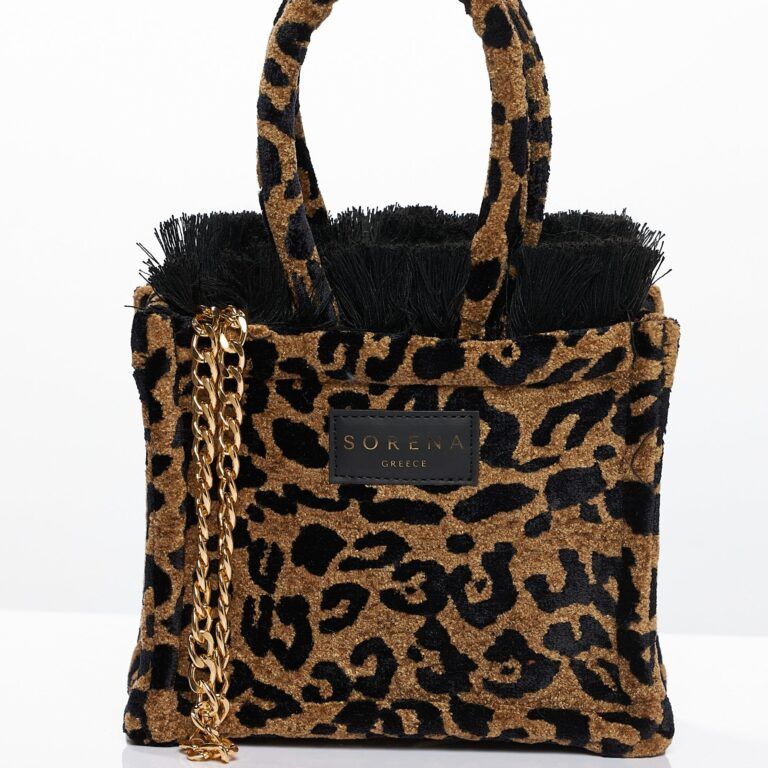 SORENA Leopard Velvet Brown Tote Bag Mini