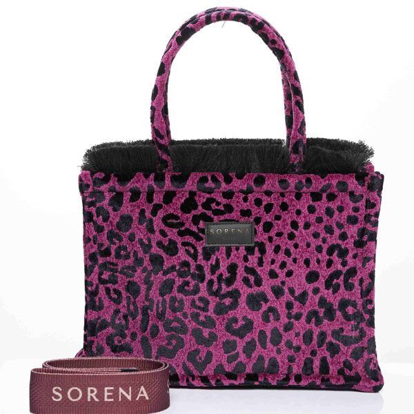 SORENA Leopard Velvet Magenta Tote Bag Medium