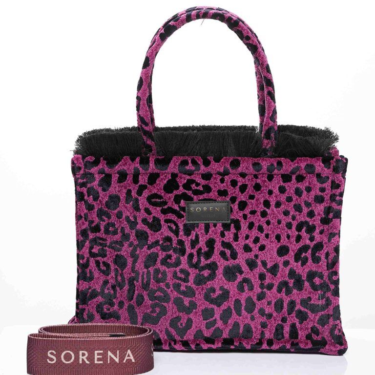 SORENA Leopard Velvet Magenta Tote Bag Medium