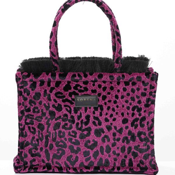 SORENA Leopard Velvet Magenta Tote Bag Medium