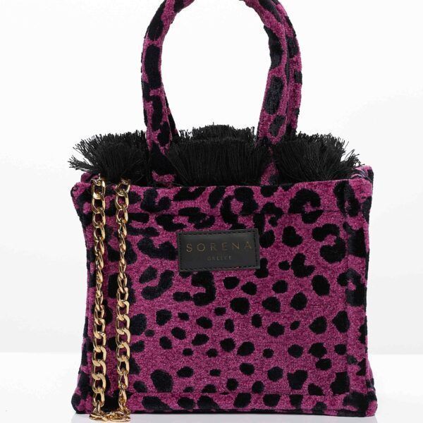 SORENA Leopard Velvet Magenta Tote Bag Mini