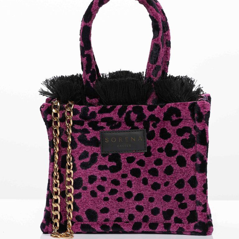 SORENA Leopard Velvet Magenta Tote Bag Mini
