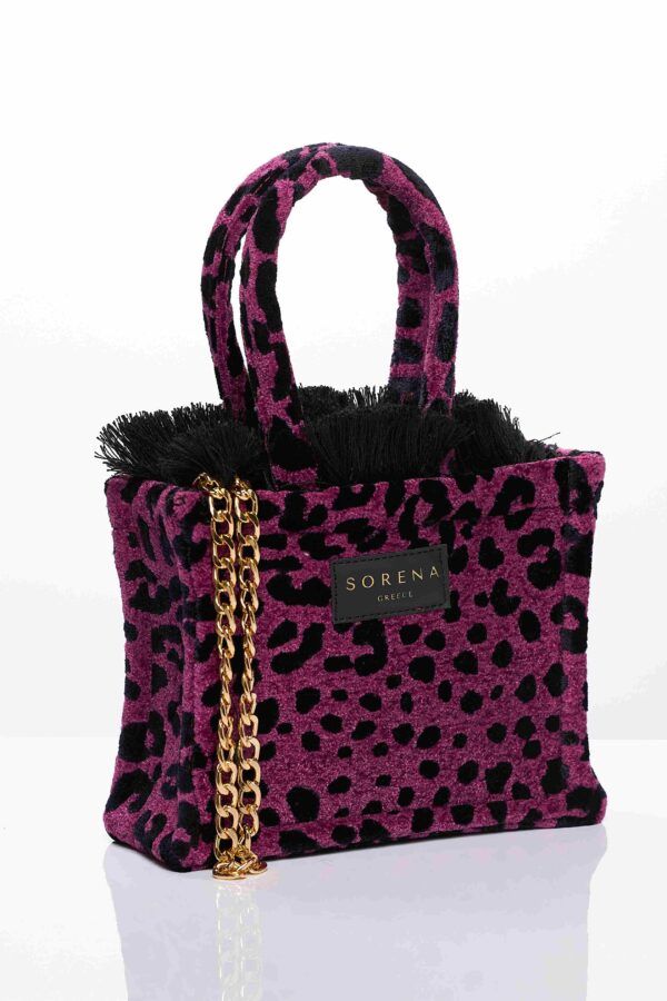 SORENA Leopard Velvet Magenta Tote Bag Mini