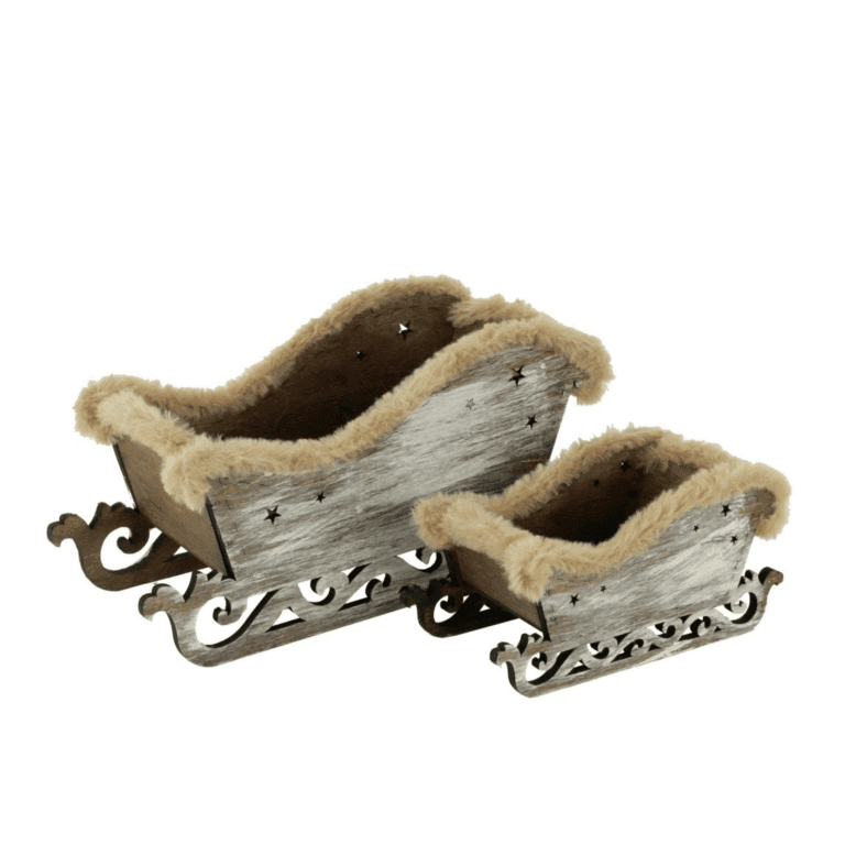 Schlitten aus Holz mit Plüschrand in 2 Grössen