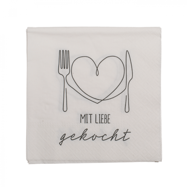 Serviette mit Spruch: Mit Liebe gekocht