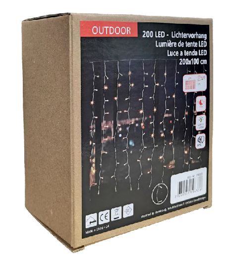 Lichtervorhang Outdoor mit 20 Strängen und 200 LED Lichten / 200 cm