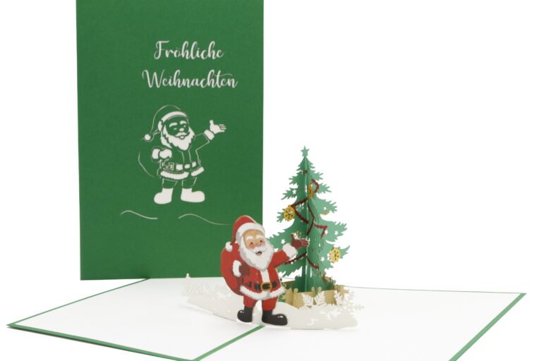 Karte 3D mit Weihnachtsmann und Tannenbaum